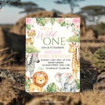 Pink Florals Wild One Jungle Animals Birthday