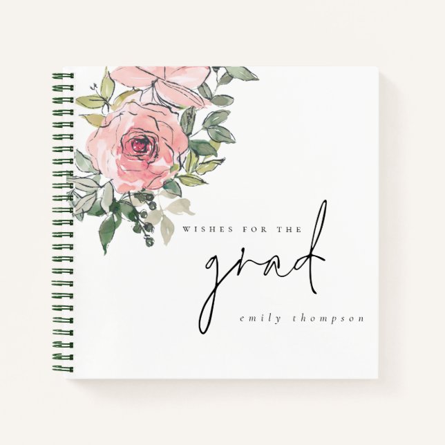Pink Florals Wishes for Grad Graduation Guest Book (Front)