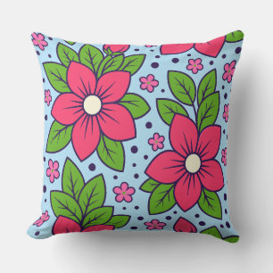 Pink Florals with Bold Petals and Green Leaves Throw Pillow
