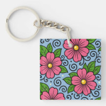 Pink Florals with Green Leaves and Curved Details