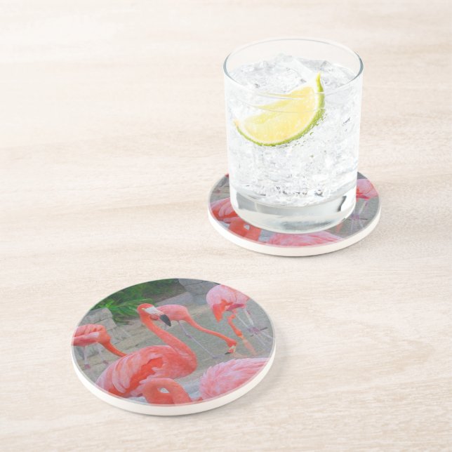 Pink Florida Flamingos Watercolor Coaster (Side)