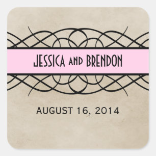 Pink Flourish Border Wedding Stickers
