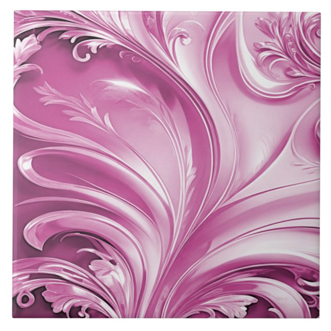 Pink Flourish Ceramic Tile (Front)