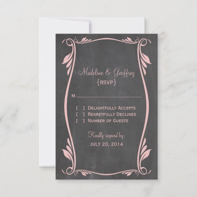 Pink Flourish Chalkboard Response Card (Front)
