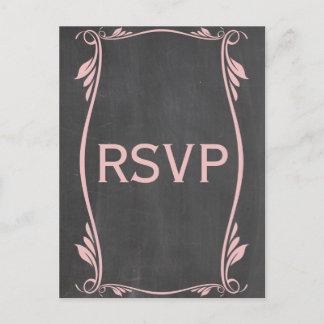 Pink Flourish Chalkboard RSVP Postcard