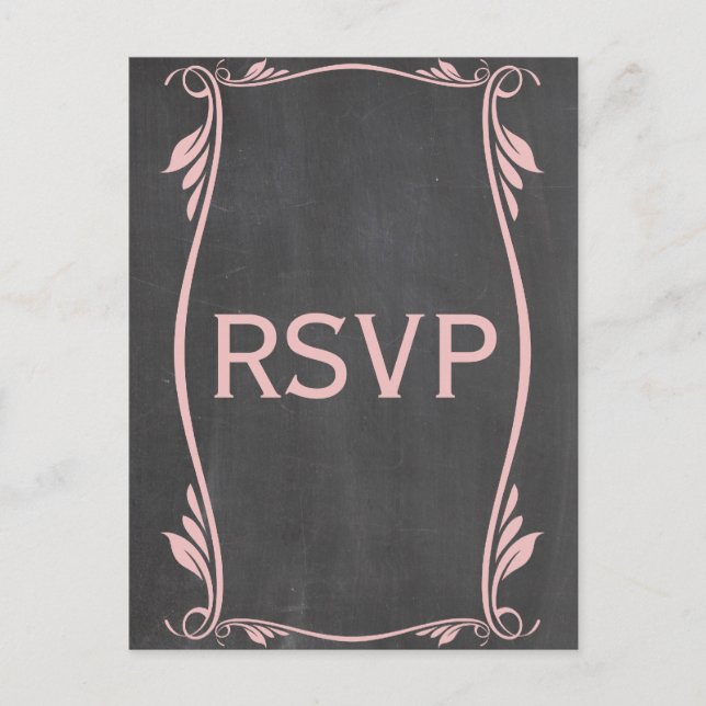 Pink Flourish Chalkboard RSVP Postcard (Front)