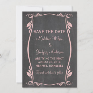 Pink Flourish Chalkboard Save the Date Invite