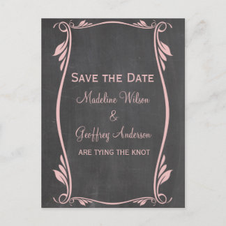 Pink Flourish Chalkboard Save the Date Postcard