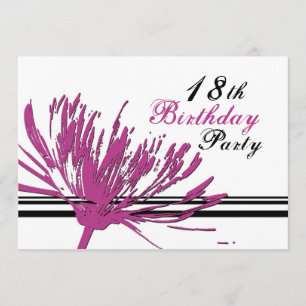 Pink Flower 18th Birthday Party Invitation Cards