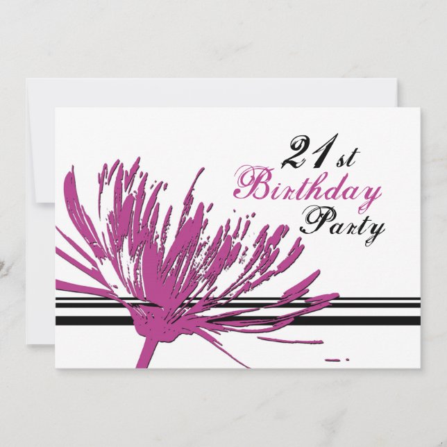 Pink Flower 21st Birthday Party Invitation Cards (Front)