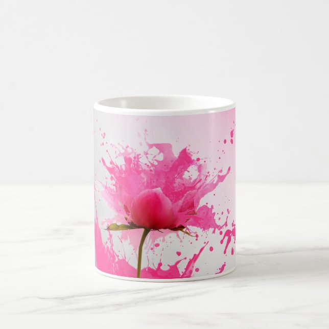Pink Flower Abstract Paint Splatter Coffee Mug (Center)