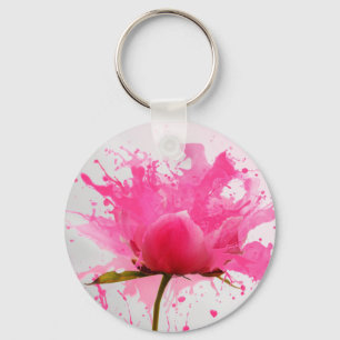 Pink Flower Abstract Paint Splatter Keychain