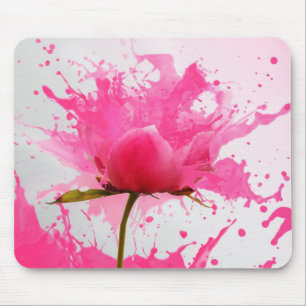 Pink Flower Abstract Paint Splatter Mouse Pad