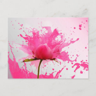 Pink Flower Abstract Paint Splatter Postcard