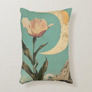 Pink Flower and Crescent Moon Accent Pillow