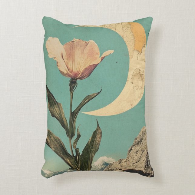 Pink Flower and Crescent Moon Accent Pillow (Front(Vertical))