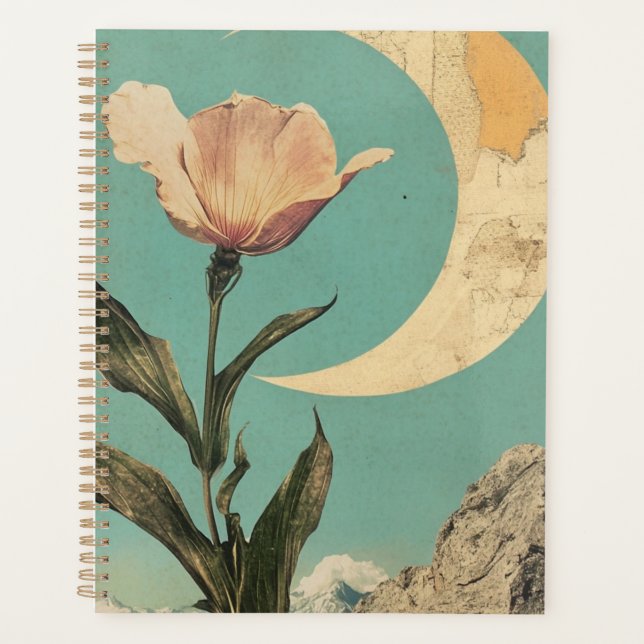 Pink Flower and Crescent Moon Planner (Front)