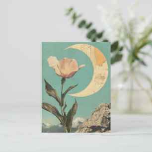 Pink Flower and Crescent Moon Postcard