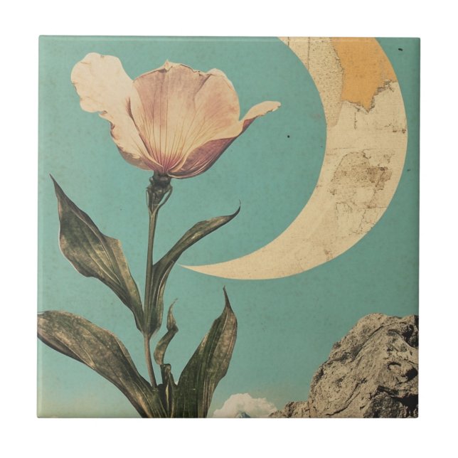 Pink Flower and Crescent Moon Tile (Front)