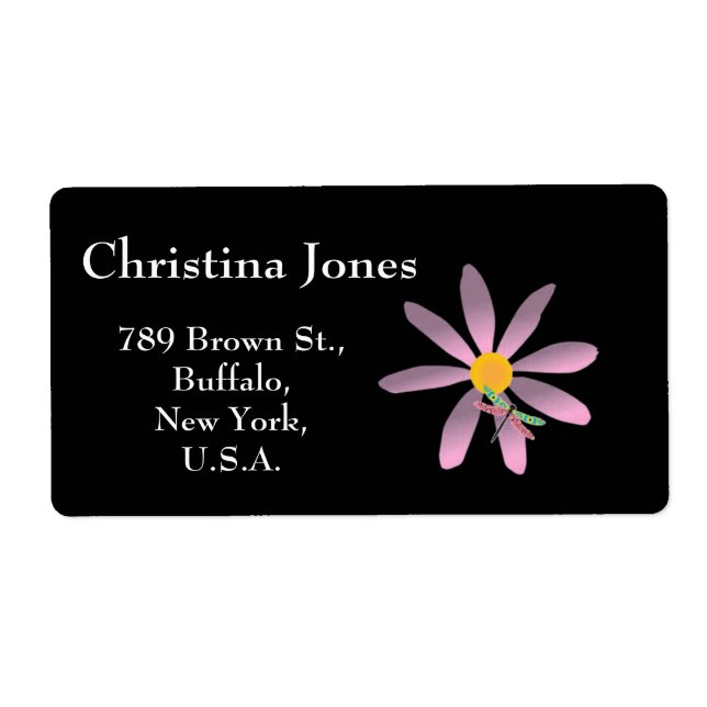 Pink Flower and Dragonfly-Sticky Label (Front)