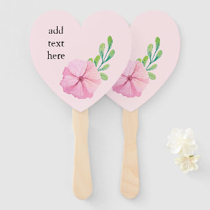 Pink Flower and Green Leaves Hand Fan