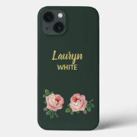 Pink flower and leaves on dark green