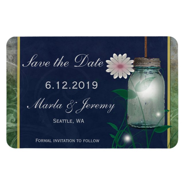 Pink flower and mason jar save the date magnet (Horizontal)