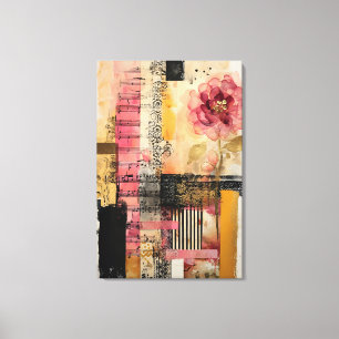 Pink Flower And Music Notes Canvas Print
