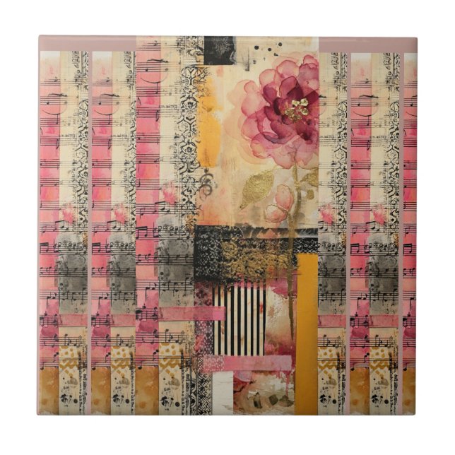Pink Flower And Music Notes Tile (Front)