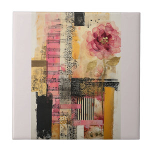 Pink Flower And Music Notes Tile