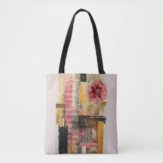 Pink Flower And Music Notes Tote Bag