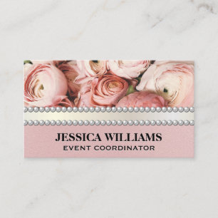 Pink Flower Arrangement Pearls Business Card