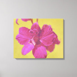 Pink Flower Art Lime Yellow Background Canvas Print
