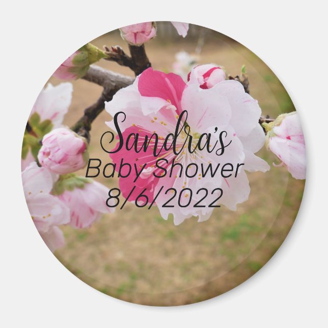 Pink Flower Baby Shower Magnet (Front)