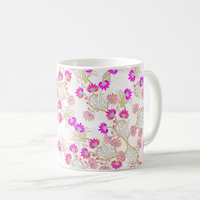 Pink Flower Background  Coffee Mug (Front Right)