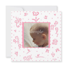 Pink Flower Birth Announcement