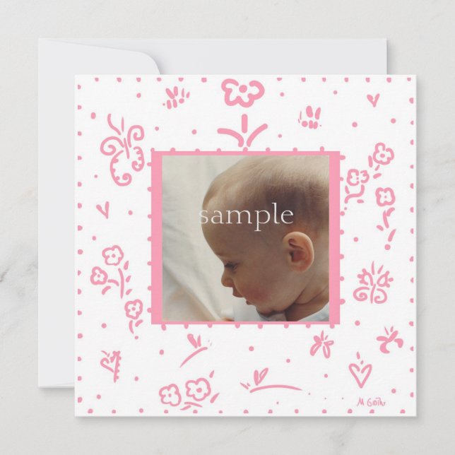 Pink Flower Birth Announcement (Front)