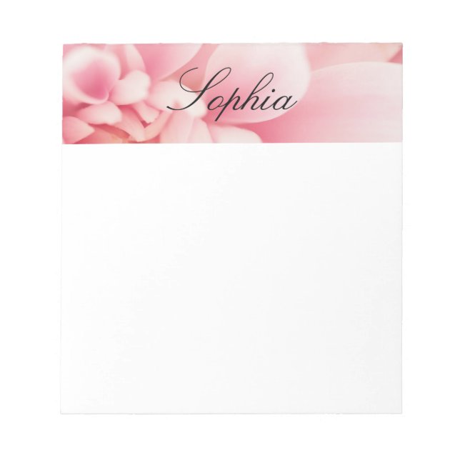 Pink Flower & Black Script Name Notepad (Front)