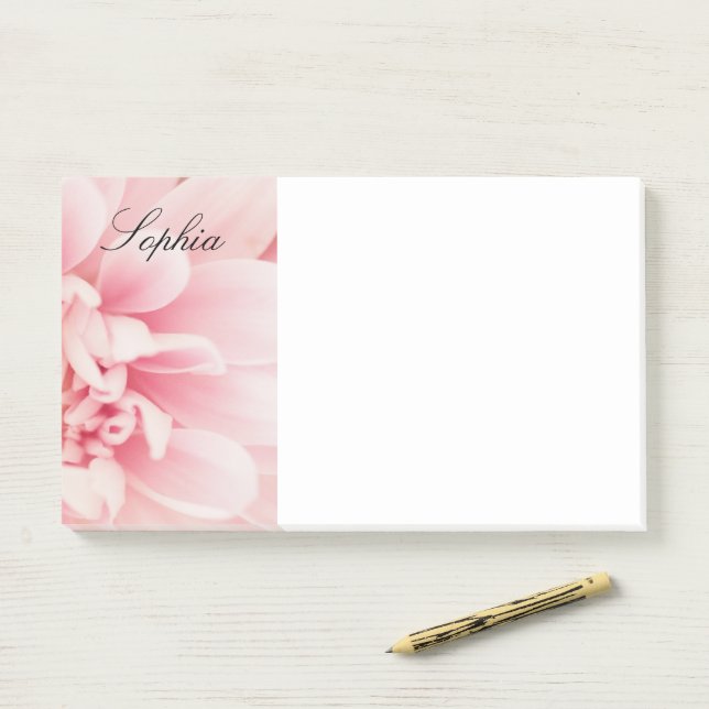 Pink Flower & Black Script Name, Vs 2 Post-it Notes (On Desk)