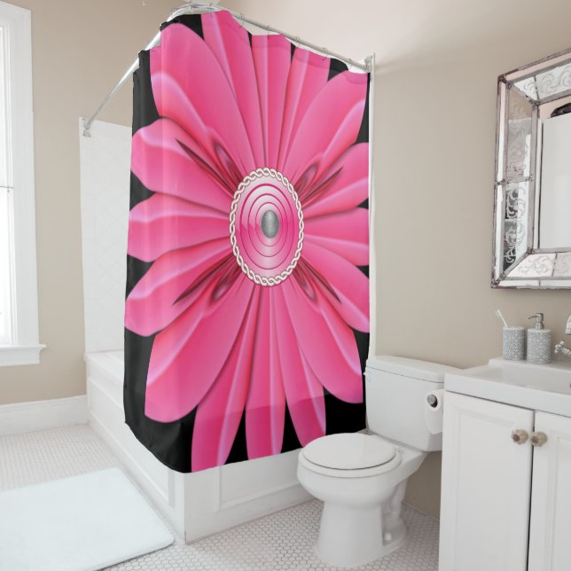 pink flower black showercurtain (In Situ)