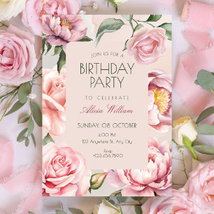 Pink flower bloom birthday invitation