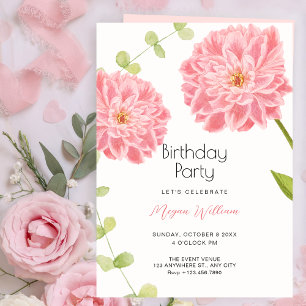 Pink flower bloom birthday invitation