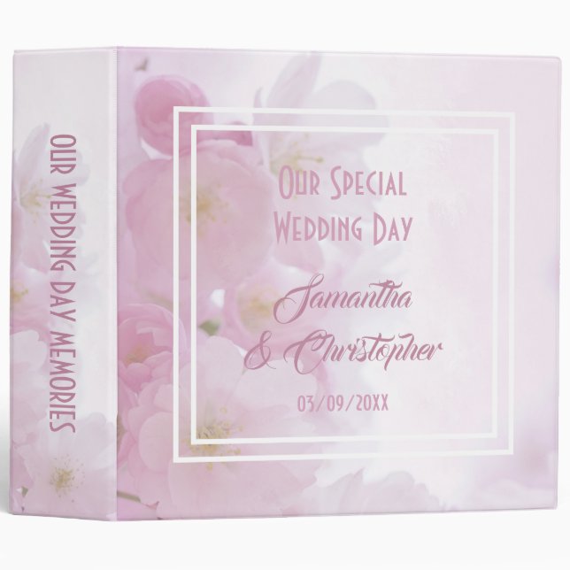 Pink flower blossom wedding binder (Front/Spine)