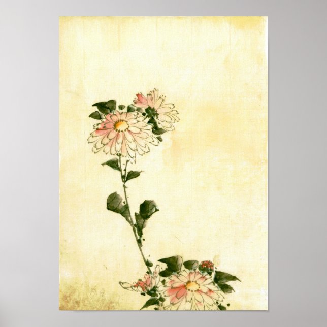 Pink Flower Blossoms, Hokusai Japanese Fine Art Poster (Front)