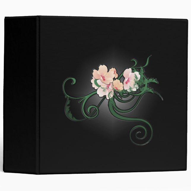 Pink Flower Blossoms on a Black Background Binder (Front/Spine)