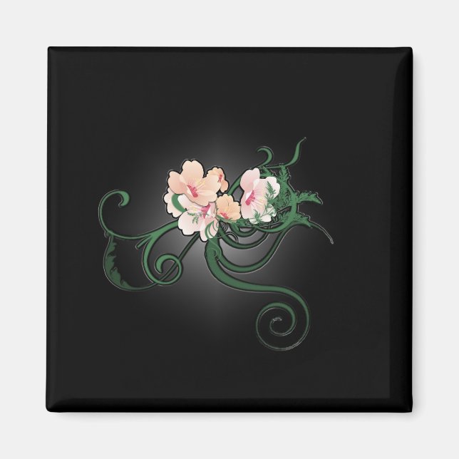 Pink Flower Blossoms on a Black Background Magnet (Front)