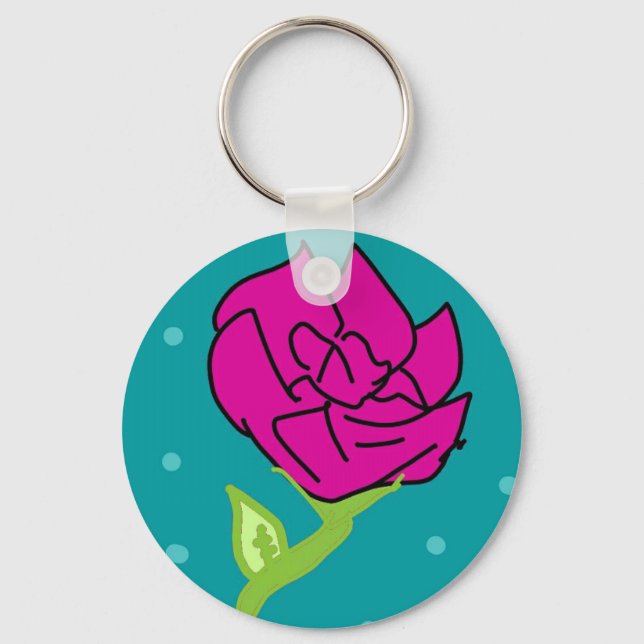 pink flower blue background keychain (Front)