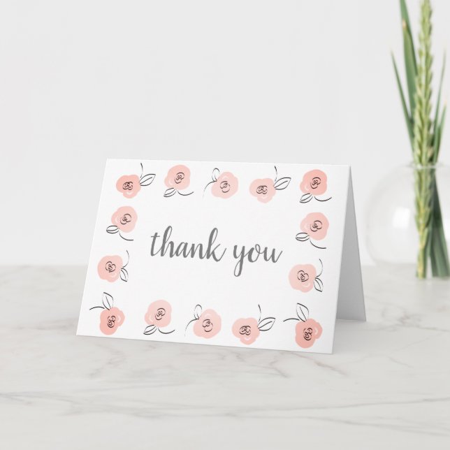 Pink Flower Boarder Thank You Card (Front)
