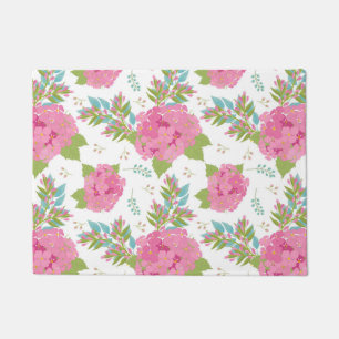 Pink Flower Botanical Floral Blossom Leaves Doormat