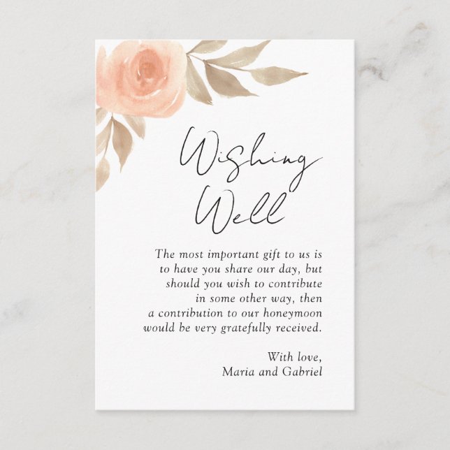 Pink flower. Botanical wishing well modern wedding Enclosure Card (Front)